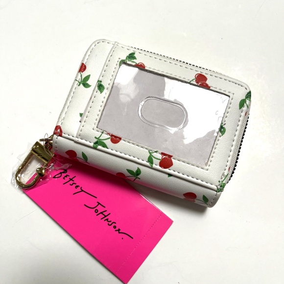NWT Betsey Johnson Cherry Print Zip Around Wallet Keychain ID Card Holder - Picture 3 of 5